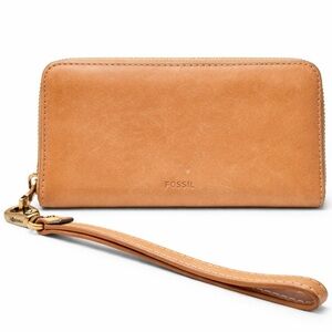 Fossil Camel Caramel Leather Accordion Wristlet Wallet